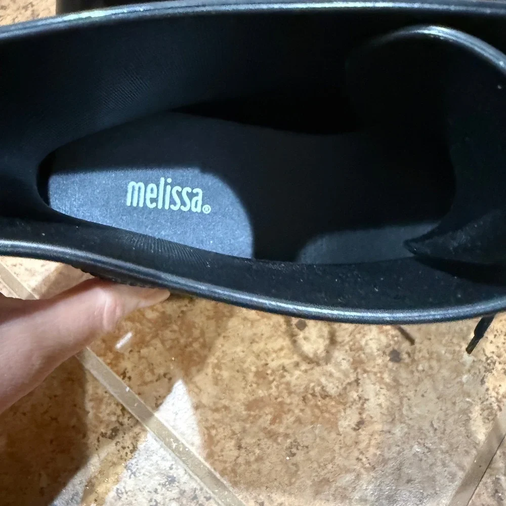Melissa Black Brogue Wingtip Rain Bootie Lace Up Ankle Boots‎ Womens Size 6